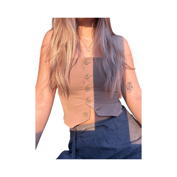 Brown button-up crop top