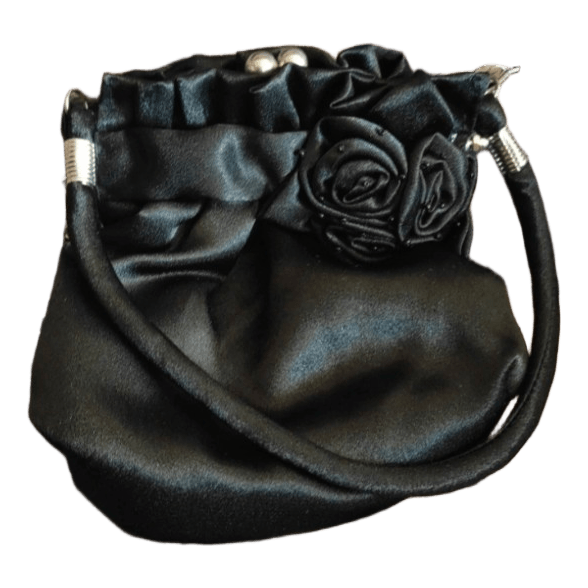 Black satin handbag