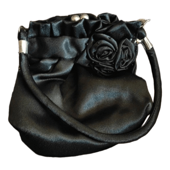 Black satin handbag