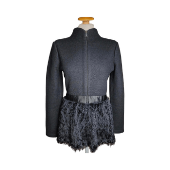 Emporio Armani Black Wool Jacket with Faux Fur Hem – Size M