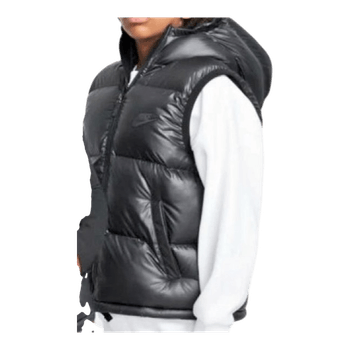 Black hooded puffer vest