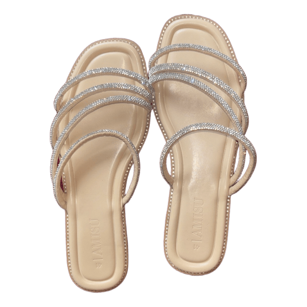 Beige rhinestone flat sandals