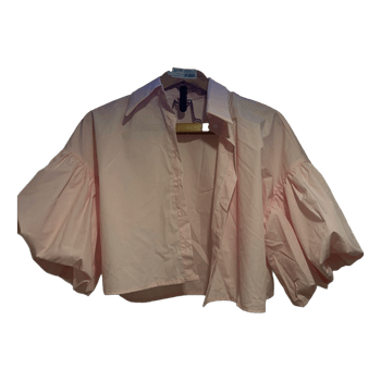Pink cropped puff sleeve shirt