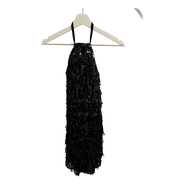Black sequin halter dress