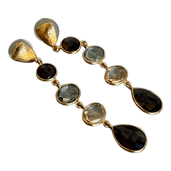 Gold multi-stone drop earrings