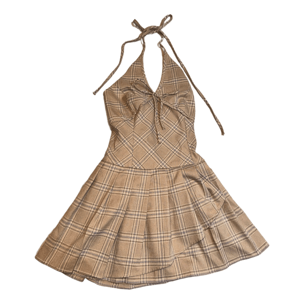 Beige plaid halter dress