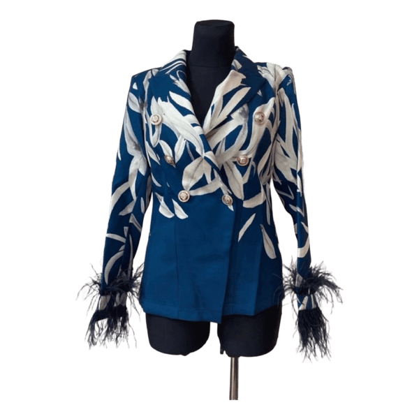 Blue patterned double-breasted blazer