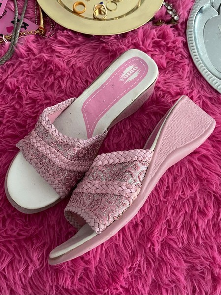 Pink Y2K wedge sandals