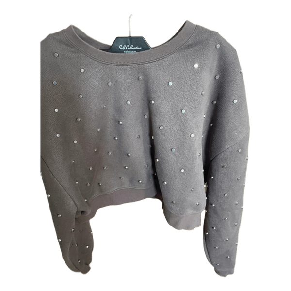 Brown pearl embellished sweater