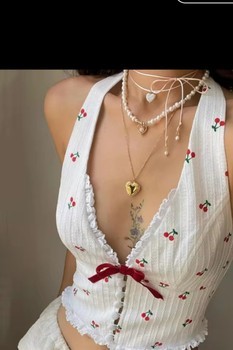 White cherry print top