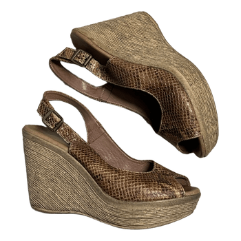 Brown snakeskin wedge sandals