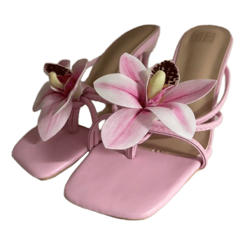 Pink floral heeled sandals