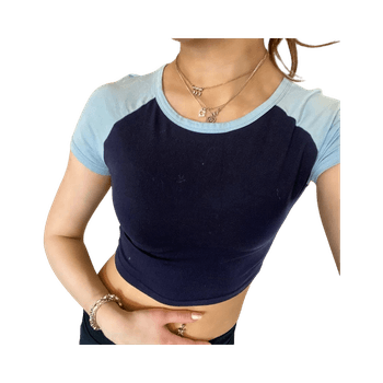 Navy and light blue cropped t-shirt