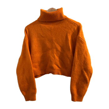 Oranssi neulepusero poolokauluksella