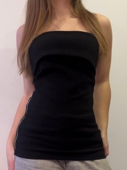 Vintage Black Fancy Tube Top with Zippers