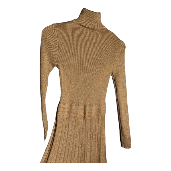 Gold ribbed knit turtleneck dress