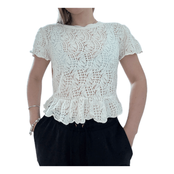 White crochet peplum top