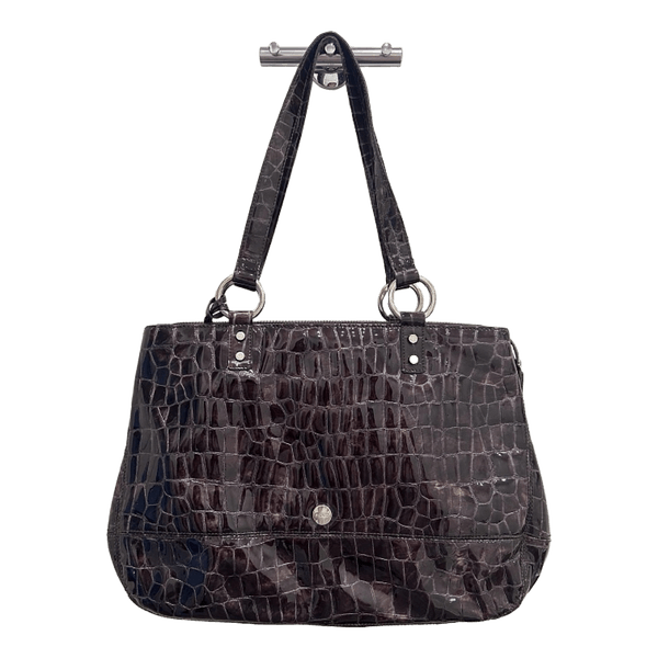 Brown crocodile effect leather tote bag