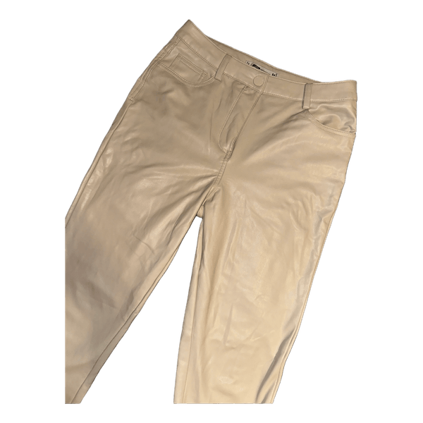 Beige faux leather trousers