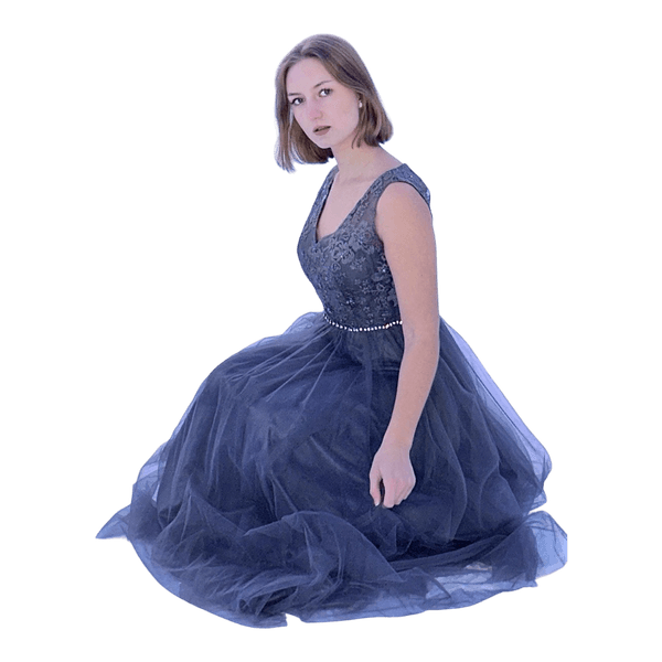Grey tulle evening dress