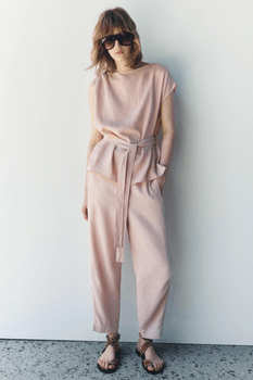 Asymmetric linen blend top