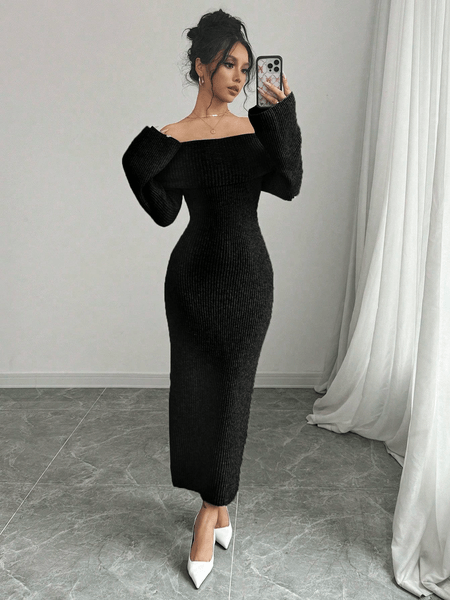 Off-shoulder maxi sweater dress