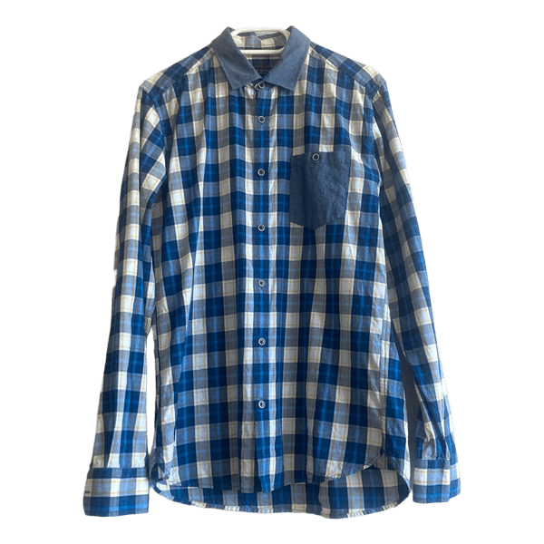 Ted Baker London Check Shirt Mens Size M Blue Yellow Cotton Smart Casual Designer