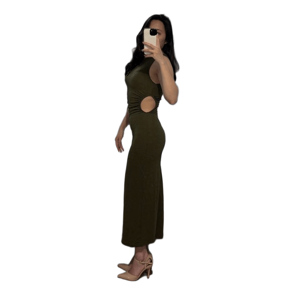 Olive green cutout maxi dress