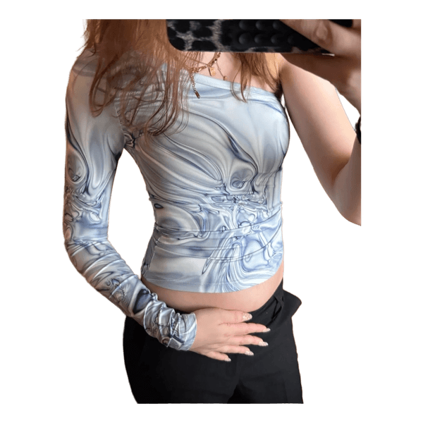 Blue marble long-sleeved top