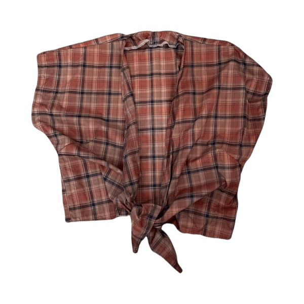 Plaid tie-front top