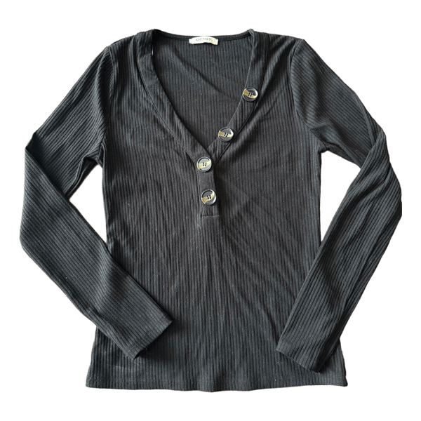 Black ribbed button-up top