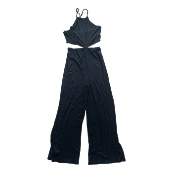 Black ribbed cut-out jumpsuit