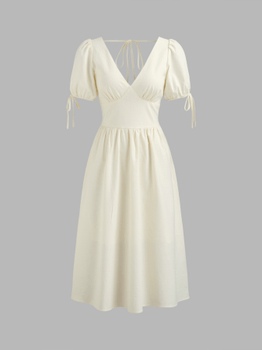Linen V-neck midi dress