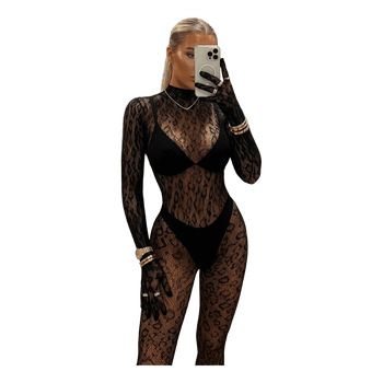 Black leopard lace jumpsuit