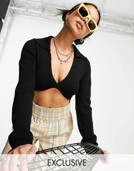 Knitted cropped polo top