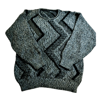 Vintage Chevron Neule Nahkaosilla - Harmaa - S/M