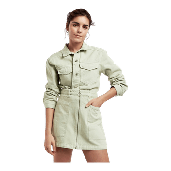 Gina Tricot Utility Zip Denim Skirt Sage Green Workwear Chore Street Urban EU38