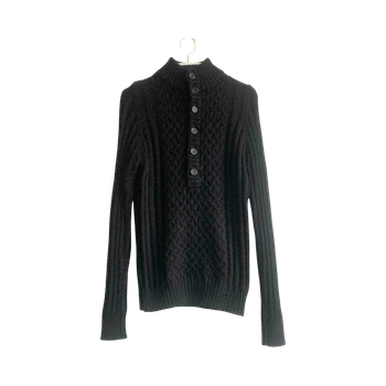 Takeshy Kurosawa Wool Blend Knit Sweater L (Fits M) Black Cable Mock Neck Italy