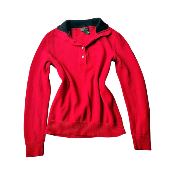Lauren Ralph Lauren Knit Henley Sweater - Military Style - Red - S/M