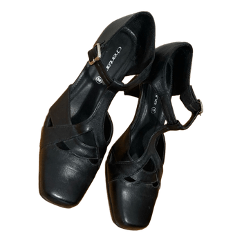 Black leather heels