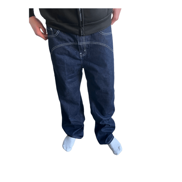 Mørkeblå jeans med kontrastsyninger