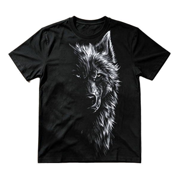 bold design: high-quality wolf print with unique blue & orange eyes