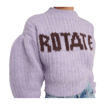 Lilac knitted sweater with text Rotate