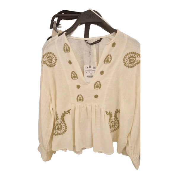 Zara hvid broderet bluse