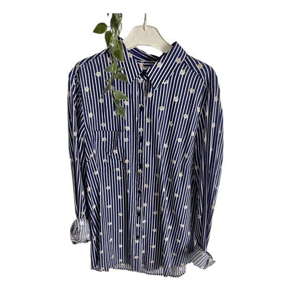 Blue striped floral blouse