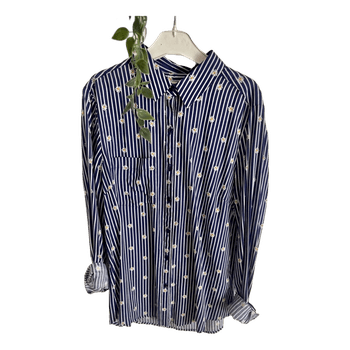 Blue striped floral blouse