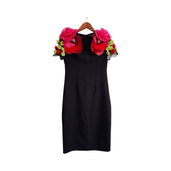 DOLCE&GABBANA floral embellished virgin wool dress