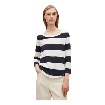 COS Womens Navy White Striped Top Boxy Fit Cotton Size M 3/4 Sleeve Casual