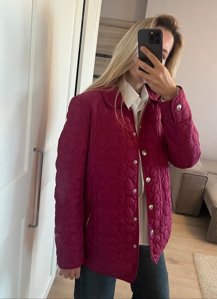 Coach Maroon Quilted Logo Barn Jacket