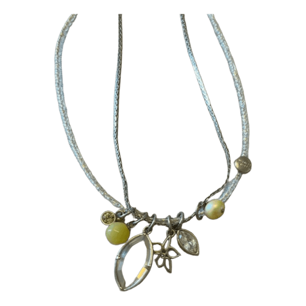 Silver tone charm necklace